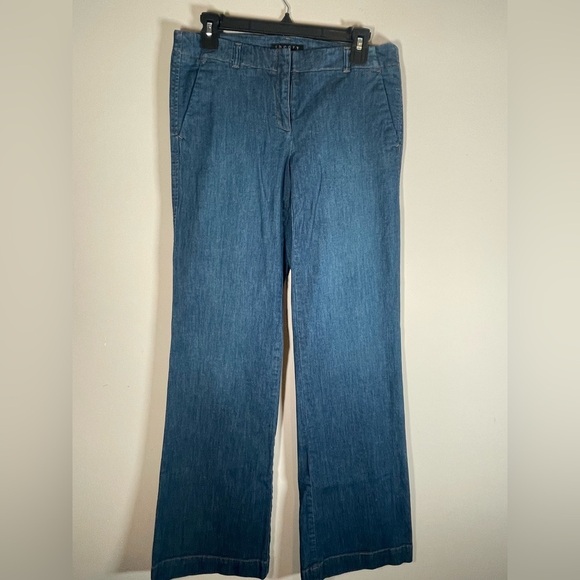 Theory Straight Wide Leg Flare Denim Trousers Jeans Womens 6 Blue Cotton Stretch - Picture 16 of 16